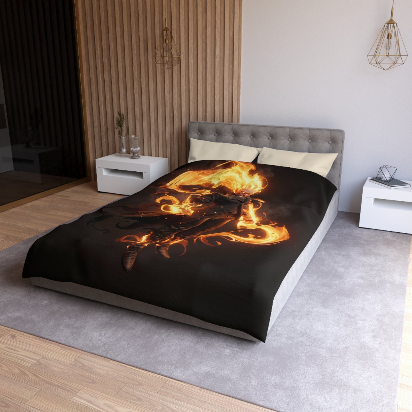 Fiery Sentinel Microfiber Duvet Cover – Embers of the Crimson Knight