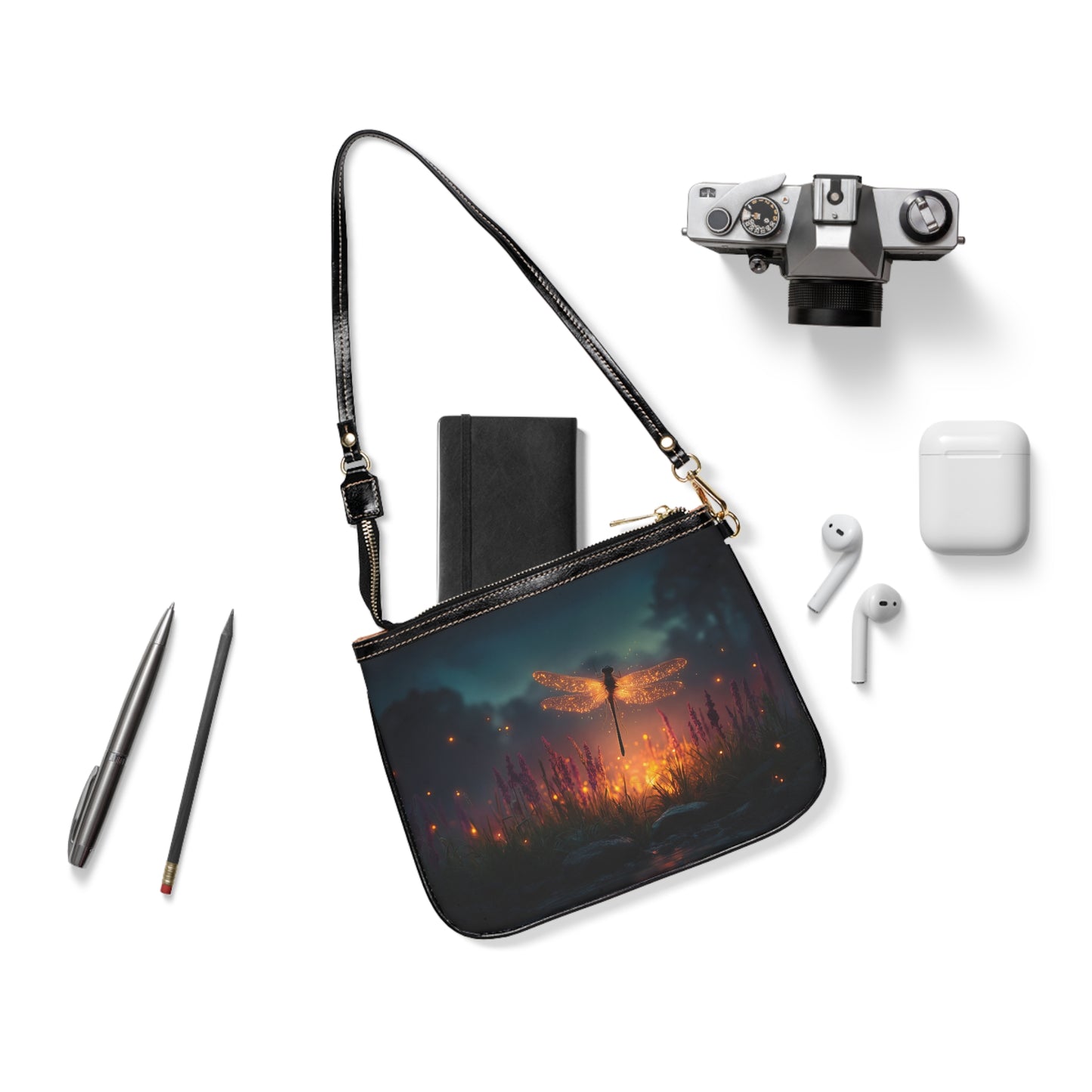 Glowing Dragonfly Small Shoulder Bag – Twilight Meadow Dreamscape
