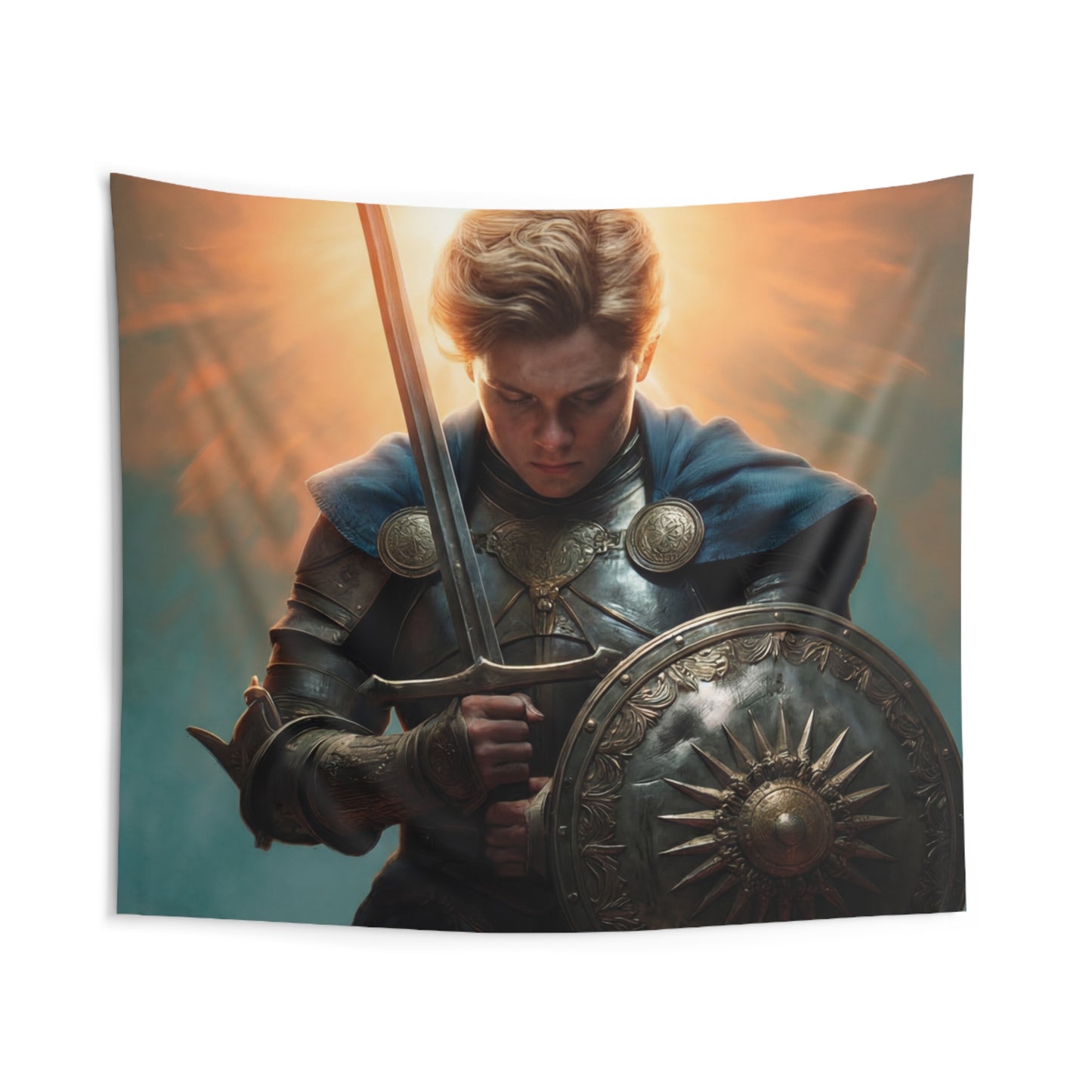 Radiant Knight Indoor Wall Tapestries – Dawn’s Last Light Before Battle