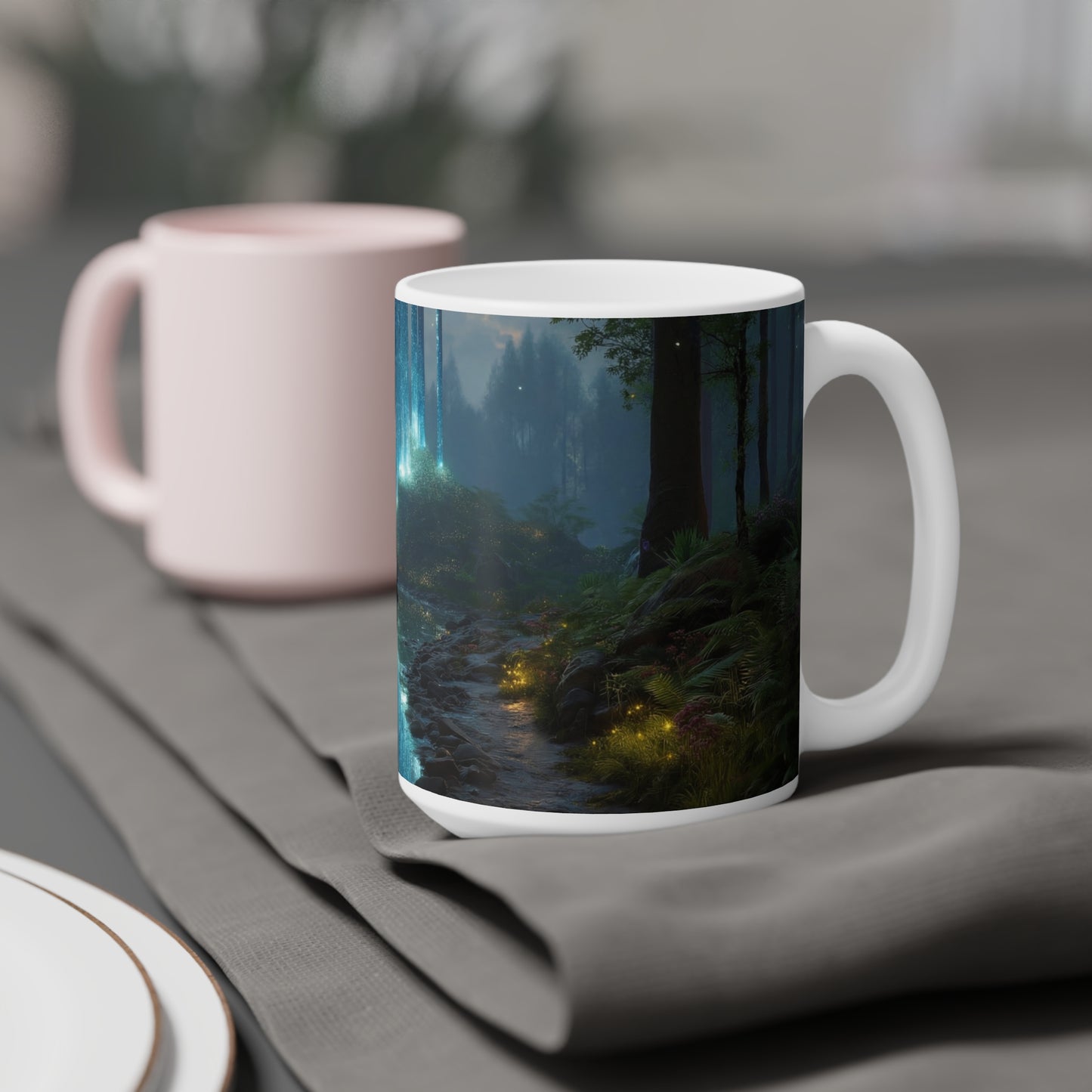 Celestial Forest Stream Ceramic Mugs (11oz\15oz\20oz) – Whispering Light in the Mist