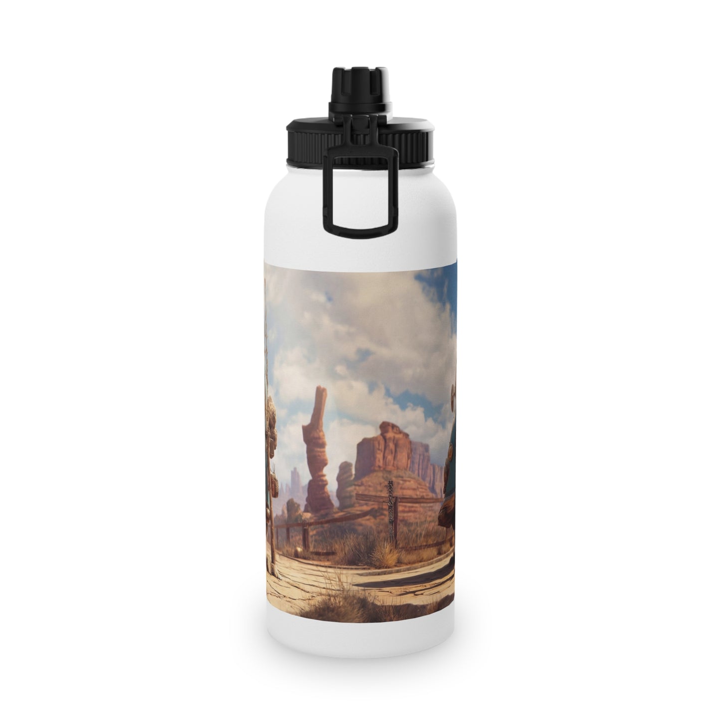 Witch Trio Roadtrip Stainless Steel Water Bottle, Sports Lid – Dusty Desert Spellbound