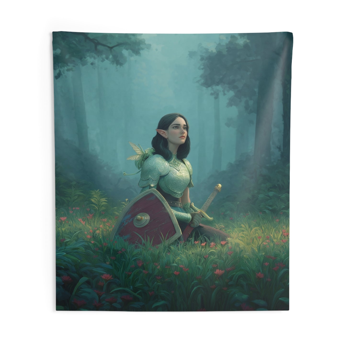 Elven Sentinel in Whispering Woods Indoor Wall Tapestries – Moss-Draped Stillness
