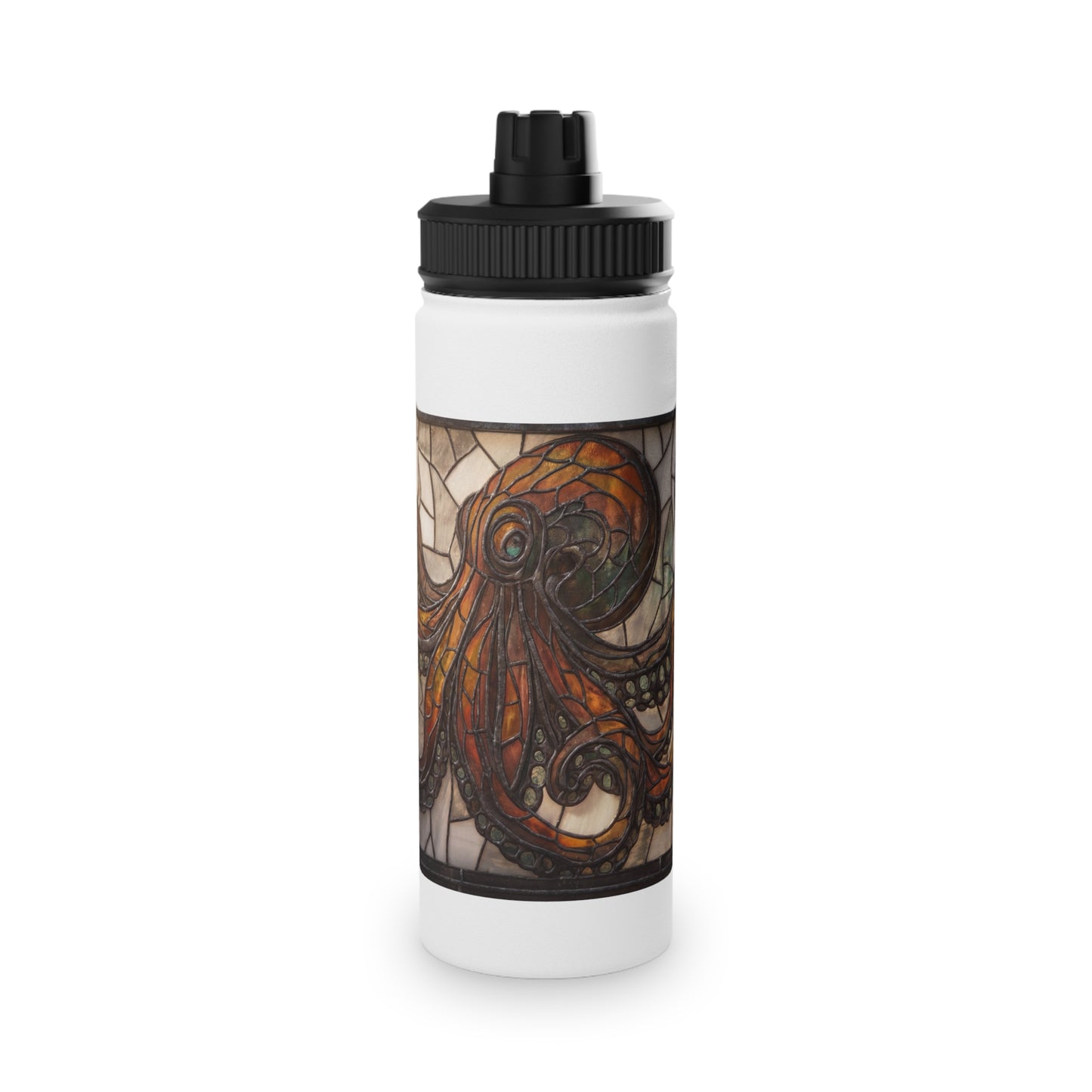 Stained Glass Octopus Water Bottle – Amber Abyss Design, Sports Lid