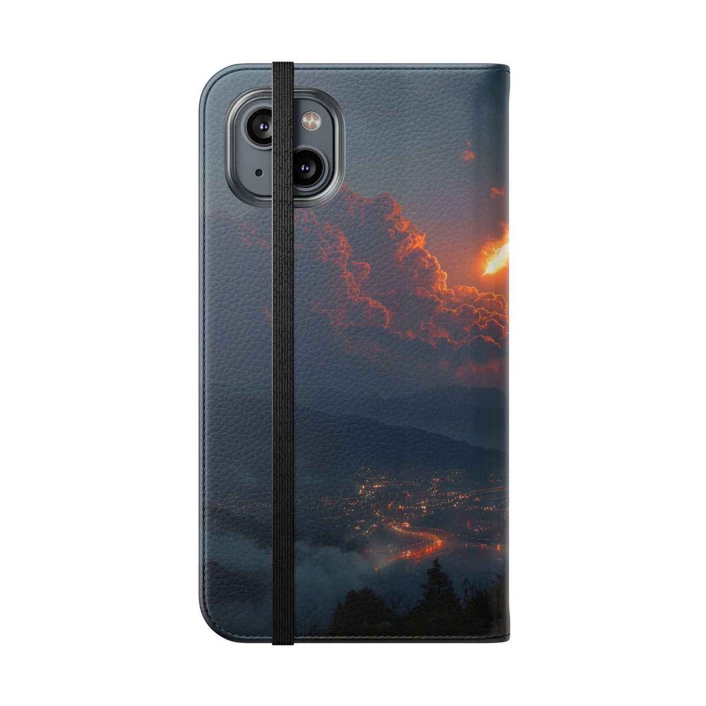 Meteor Over Valley Flip Cases – Crimson Sky Sentinel Cover