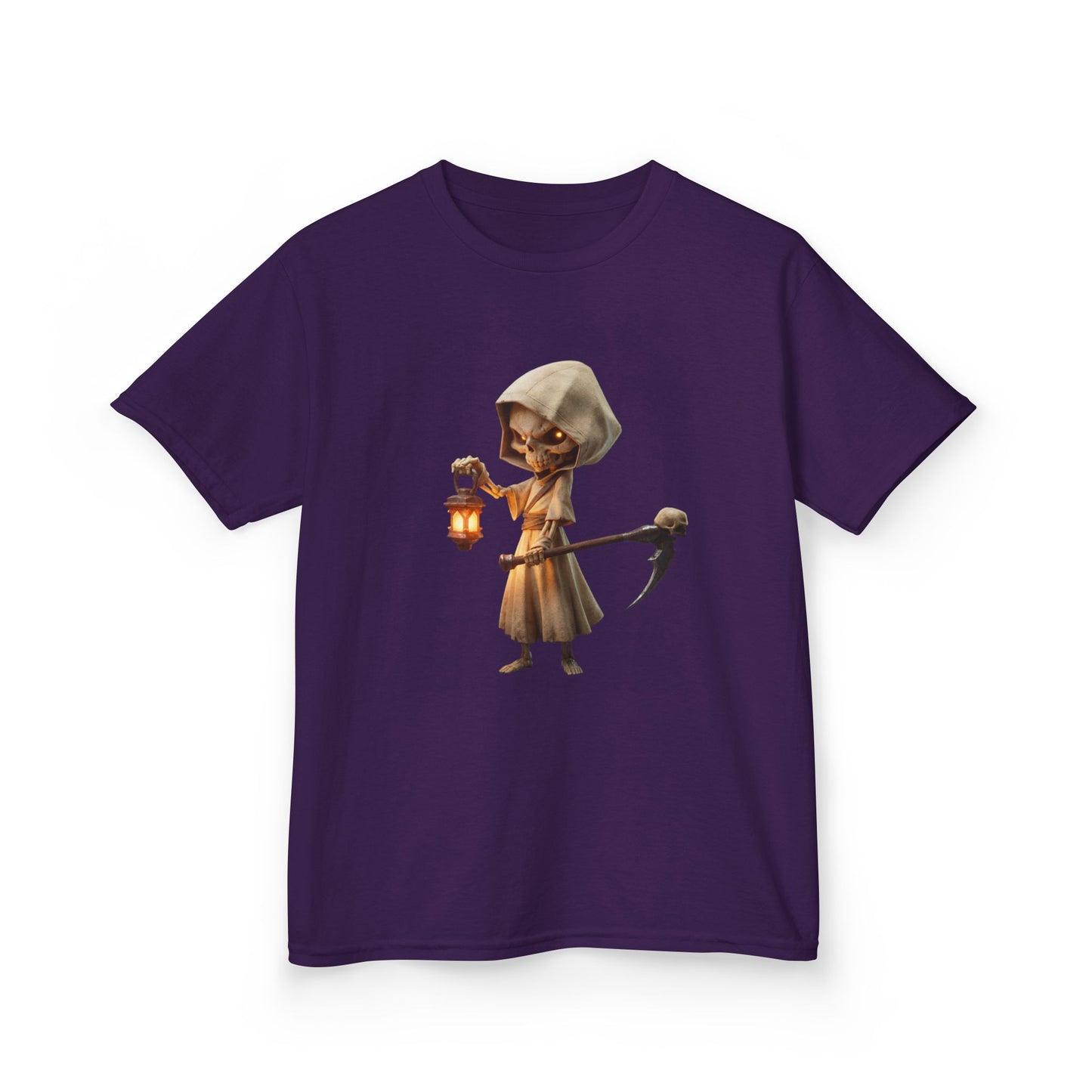 Lantern-Bearing Grim Reaper Kids Heavy Cotton™ Tee – Chibi Guardian of Twilight