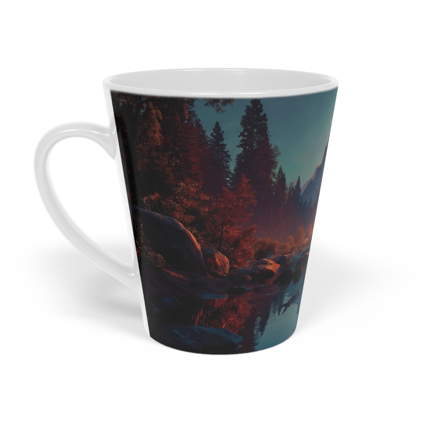 Starlit River Reflection Latte Mug, 12oz – Half Dome’s Twilight Mirror