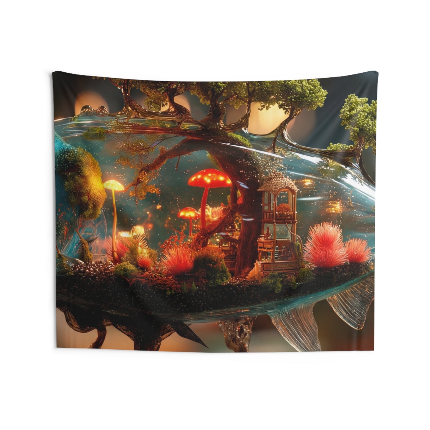 Enchanted Forest Fish Tapestries – Liquid Dreamscape with Glowing Mushrooms