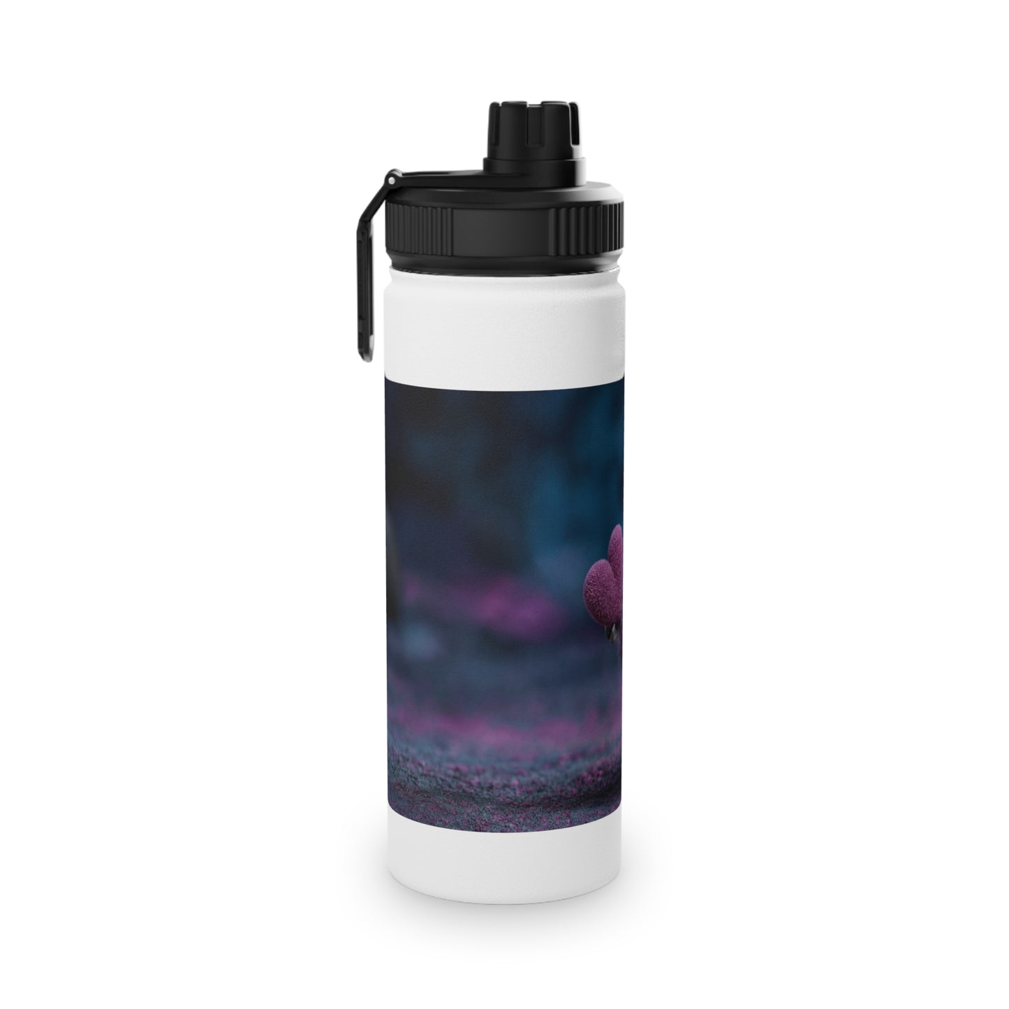 Velvet Owl with Heart Stainless Steel Water Bottle, Sports Lid – Midnight Whimsy Companion