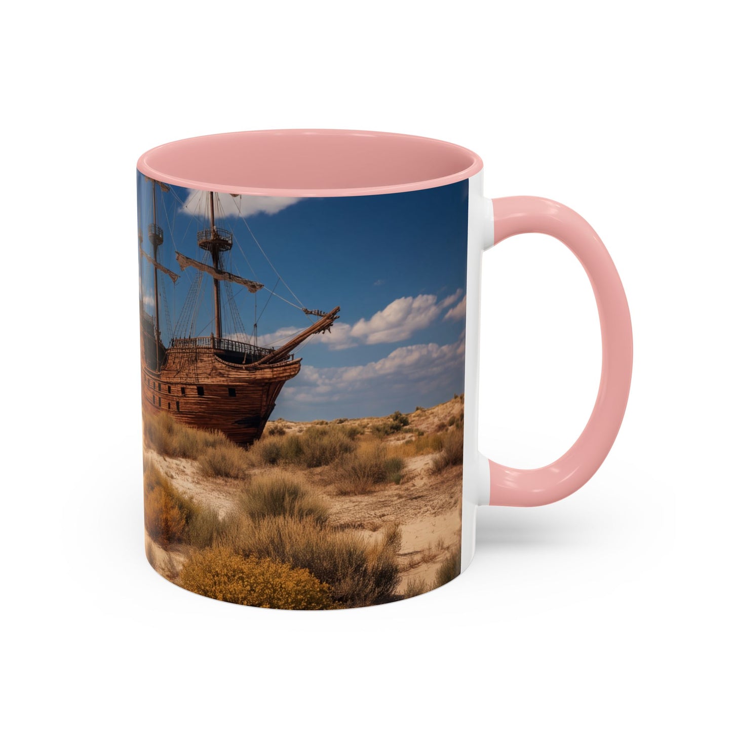 Desert Shipwreck Accent Coffee Mug (11, 15oz) – Golden Sandscape Voyage