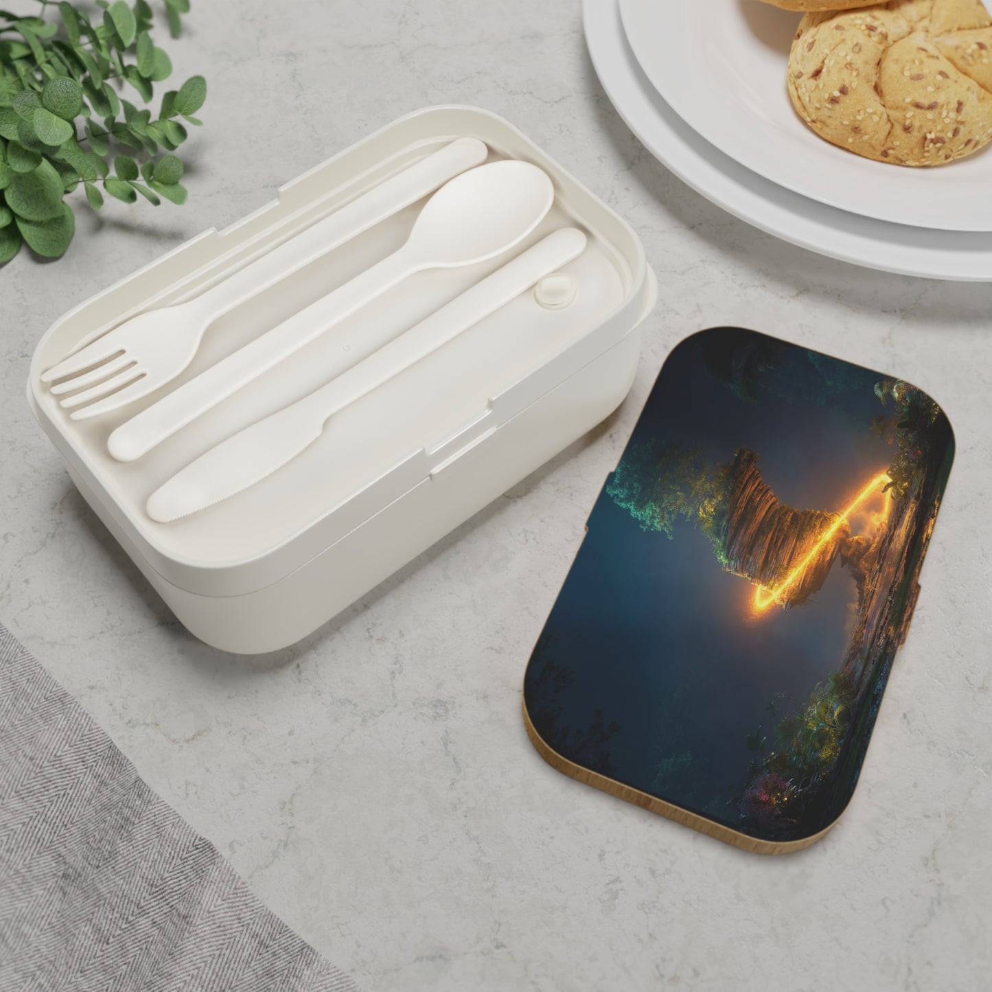 Luminous Floating Island Bento Lunch Box – Celestial Glow Through Tropical Night