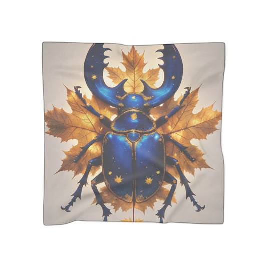 Celestial Beetle Poly Scarf – Starlit Blue and Golden Leaf Dream