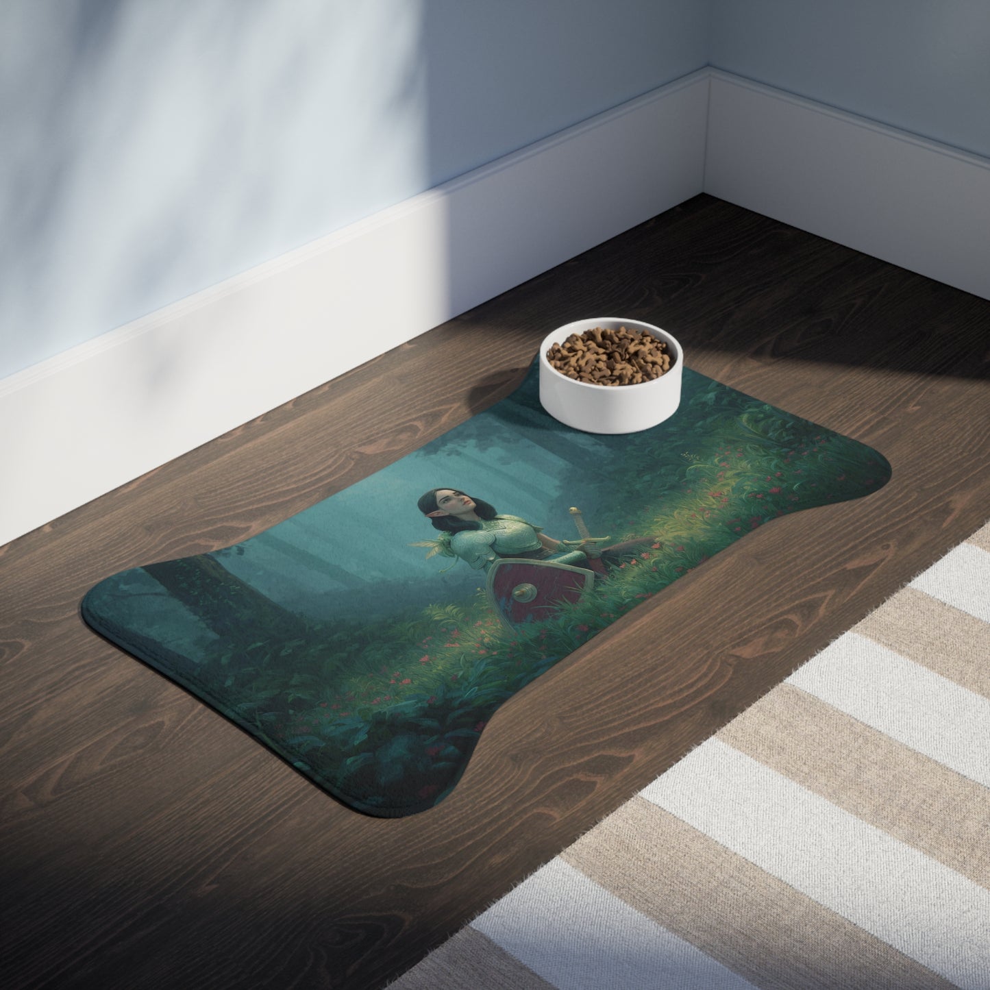 Forest Sentinels Pet Feeding Mats – Elven Guardian Resting Scene