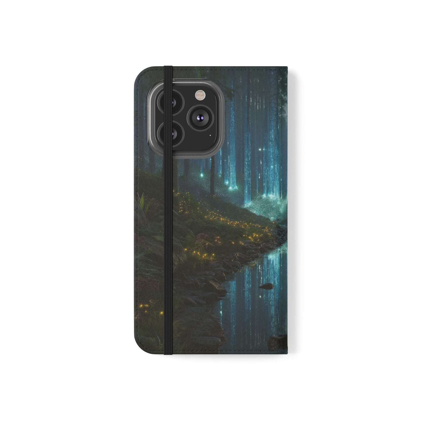 Bioluminescent Forest Flip Cases – Cyan Lightfall Stream Cover