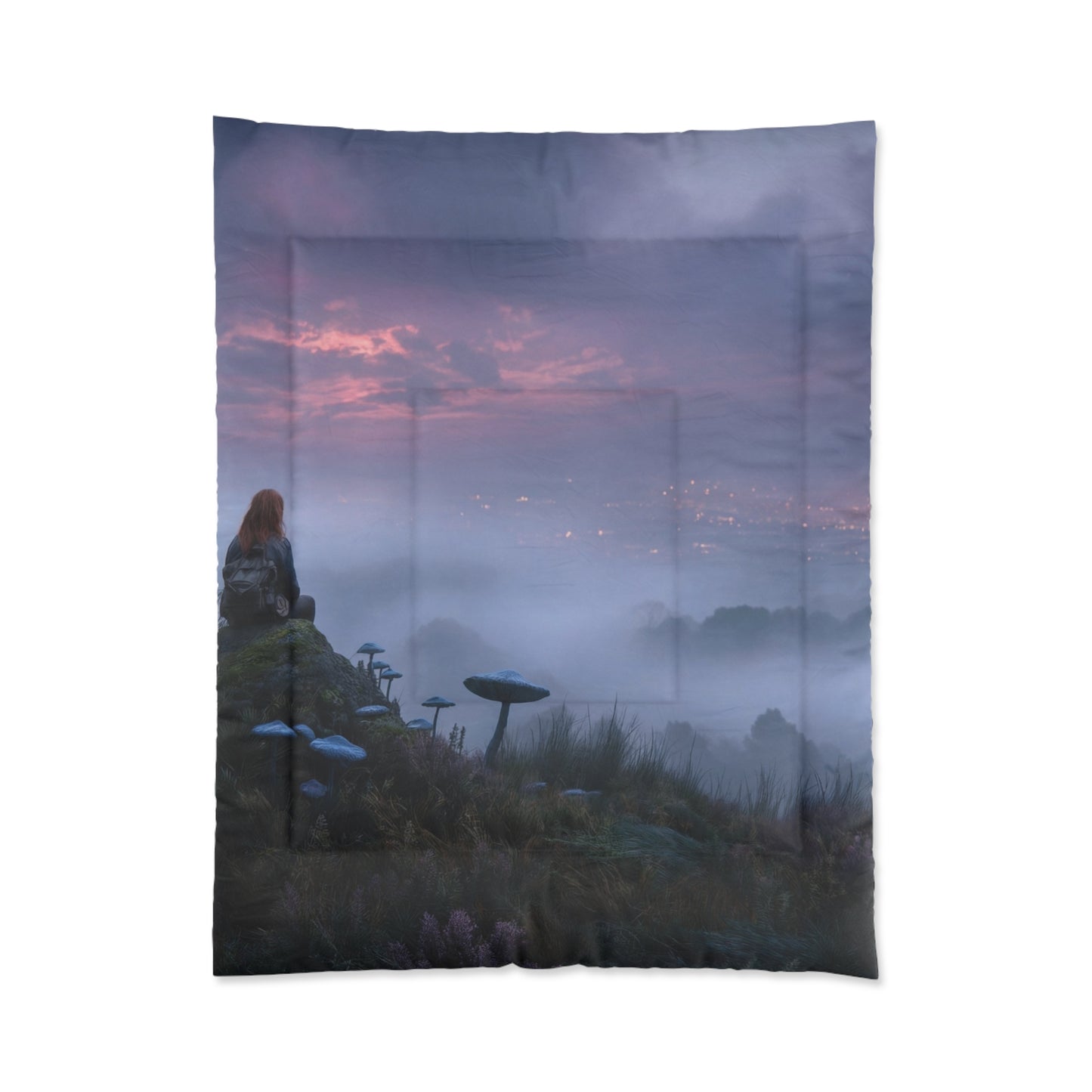 Moonlit Wanderer Comforter – Twilight Meadow with Glowing Mushrooms