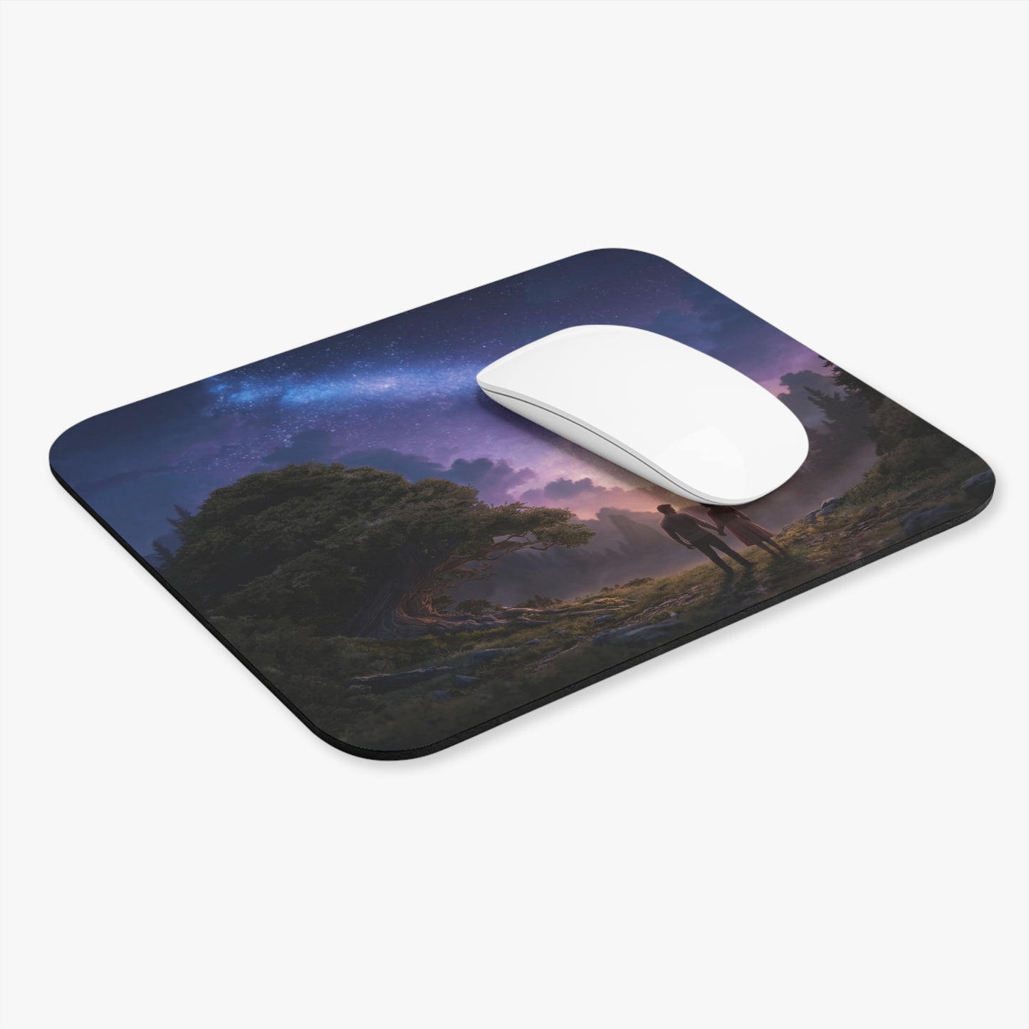 Starlit Pact Mouse Pad (Rectangle) – Twilight Forest Under Milky Way Canopy