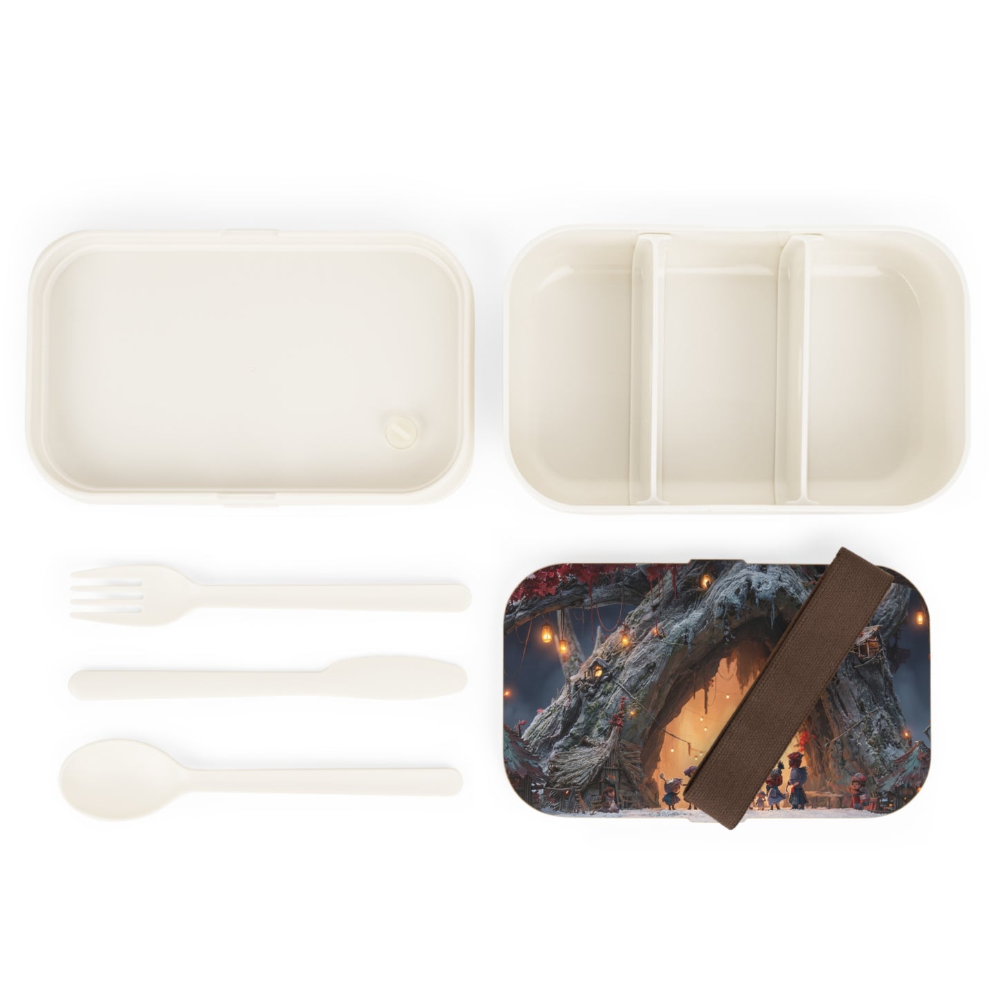 Winter Tree Village Bento Lunch Box – Hearthlight Gathering in Snow