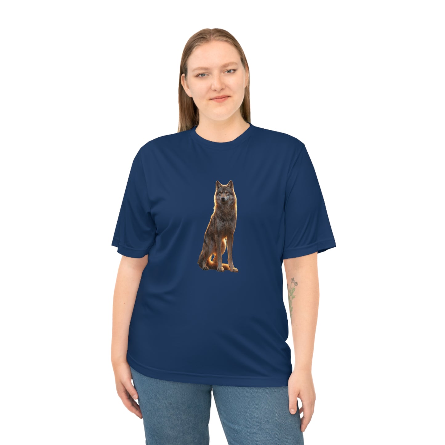Golden Hour Wolf Unisex Zone Performance T-shirt – Sentient Silhouette at Twilight