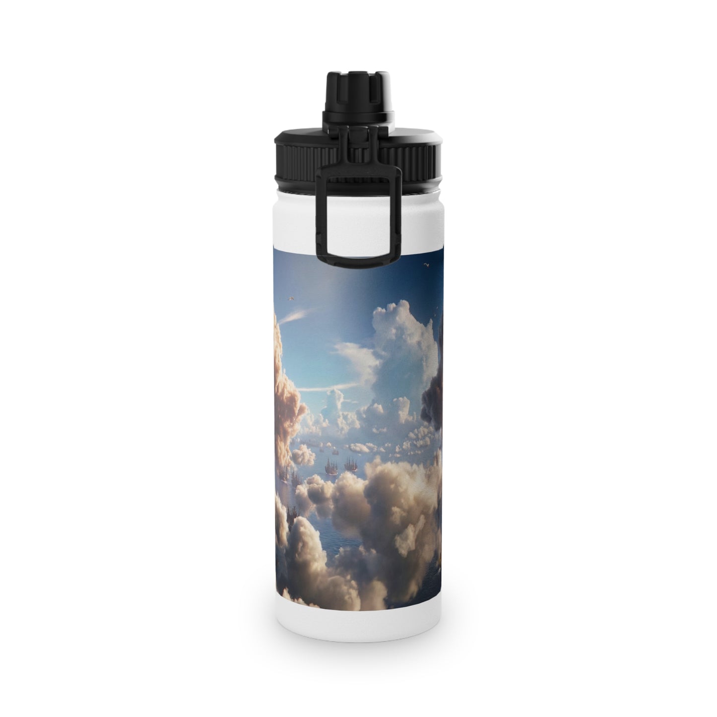 Armada Through Clouds Stainless Steel Water Bottle, Sports Lid – Golden Fleet at Dawn