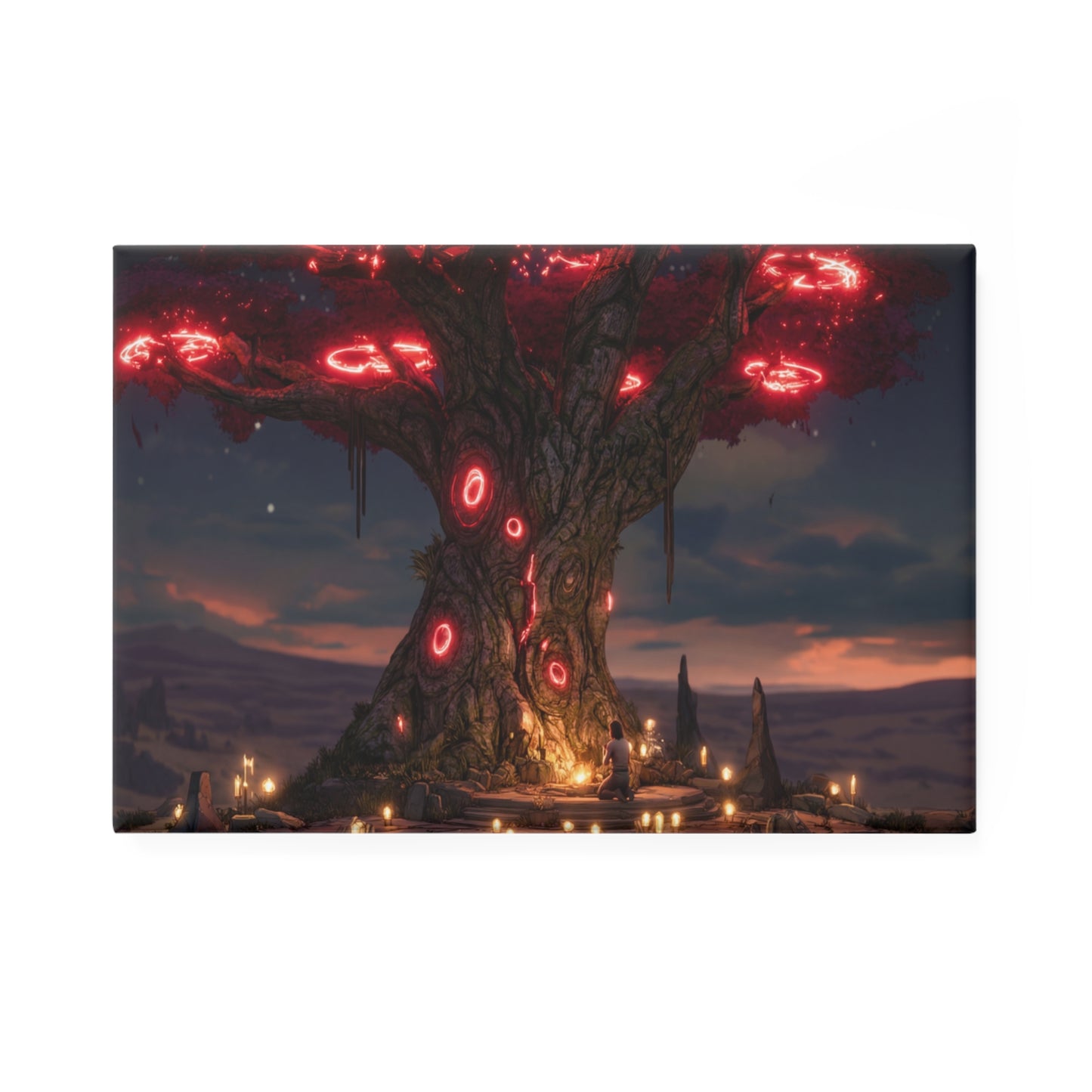 Ancient Rune Tree Button Magnet, Rectangle (1 & 10 pcs) – Crimson Whispers of the Sacred Grove