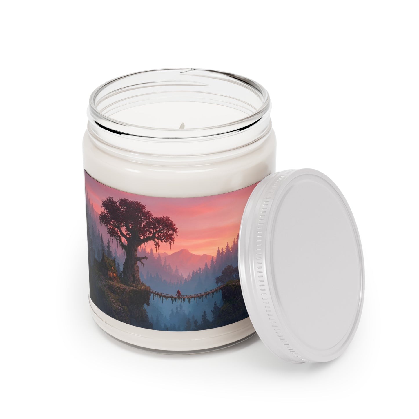 Crimson Canopy Scented Soy Candles with White Lid, 9oz – Twilight’s Whispering Bridge