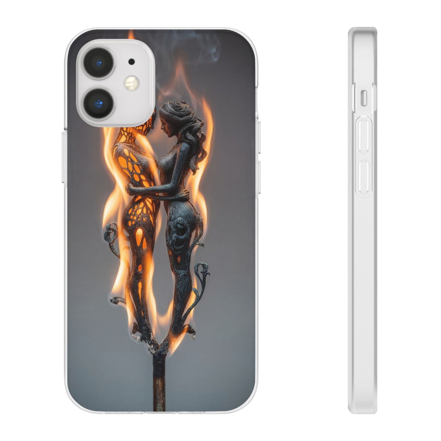 Flame-Embraced Lovers Flexi Cases – Intimate Glow Within the Fire