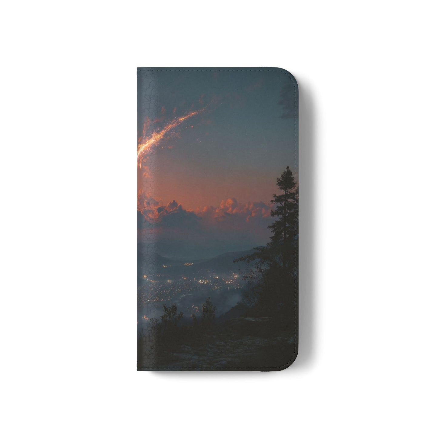 Meteor Over Valley Flip Cases – Crimson Sky Sentinel Cover