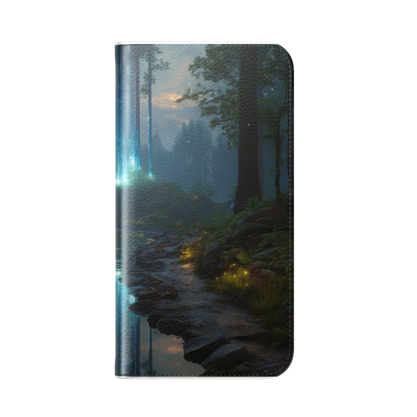 Bioluminescent Forest Flip Cases – Cyan Lightfall Stream Cover