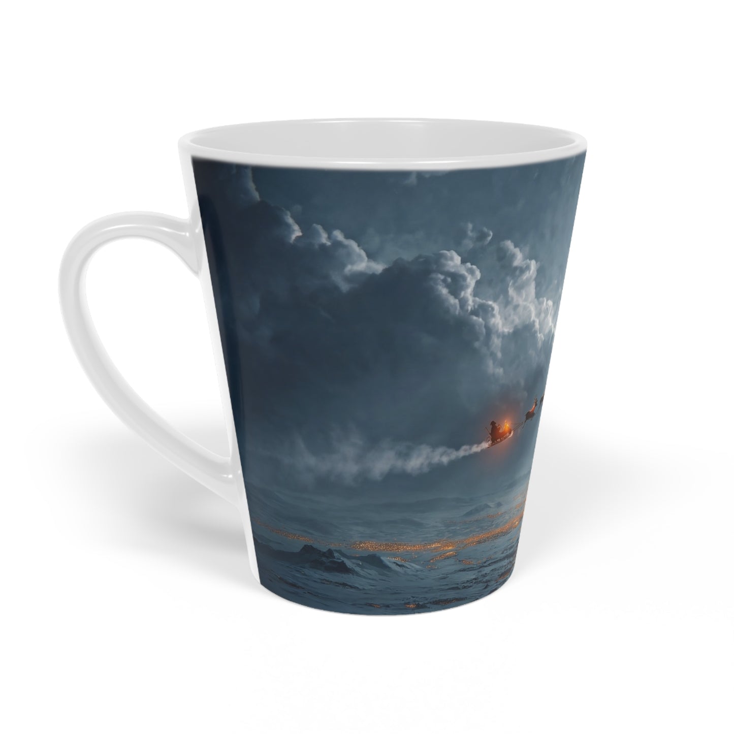 Midnight Sleigh Ride Latte Mug, 12oz – Frost-Lit City Beneath a Full Moon