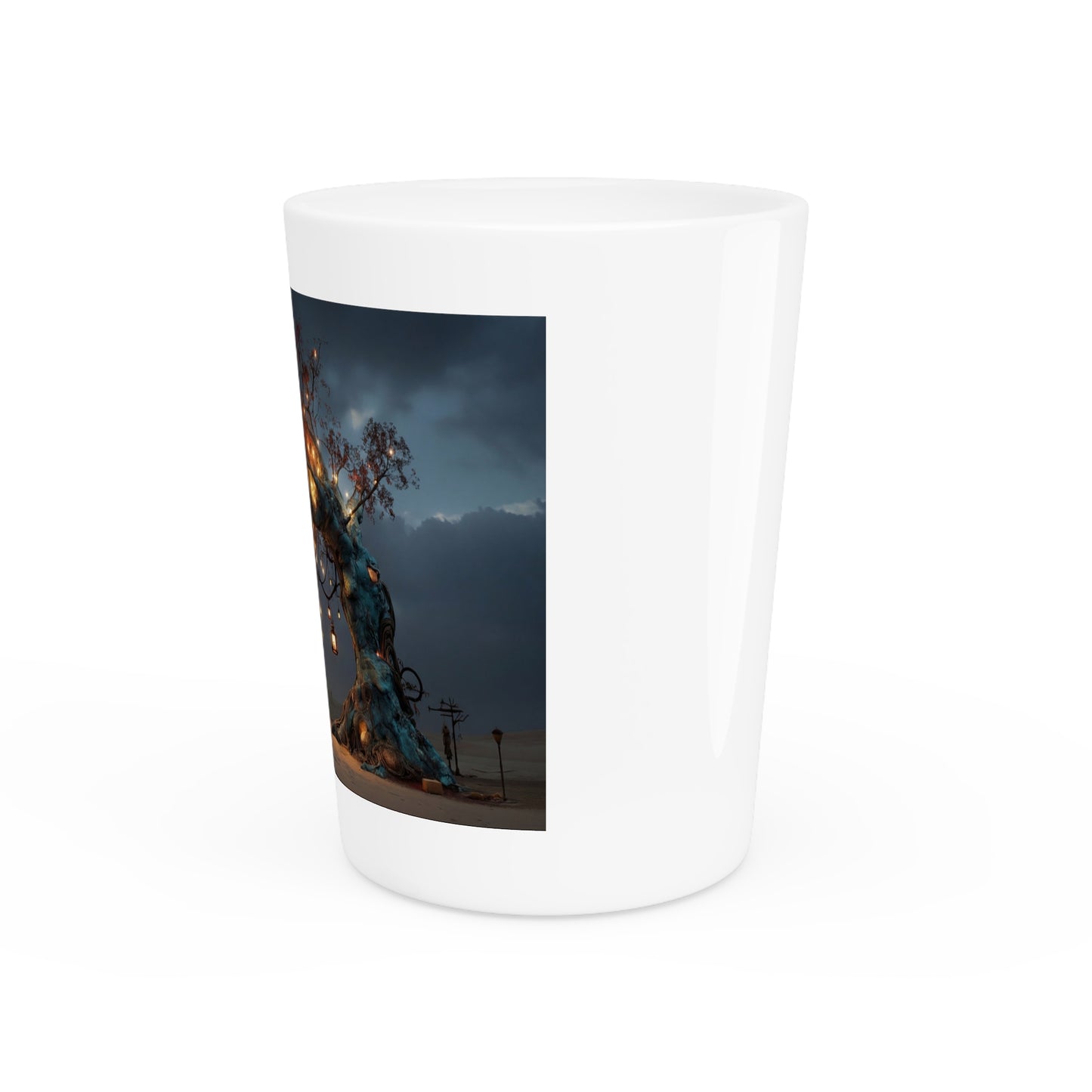 Lantern Tree Shot Glass – Glowing Canopy Against Twilight Sky