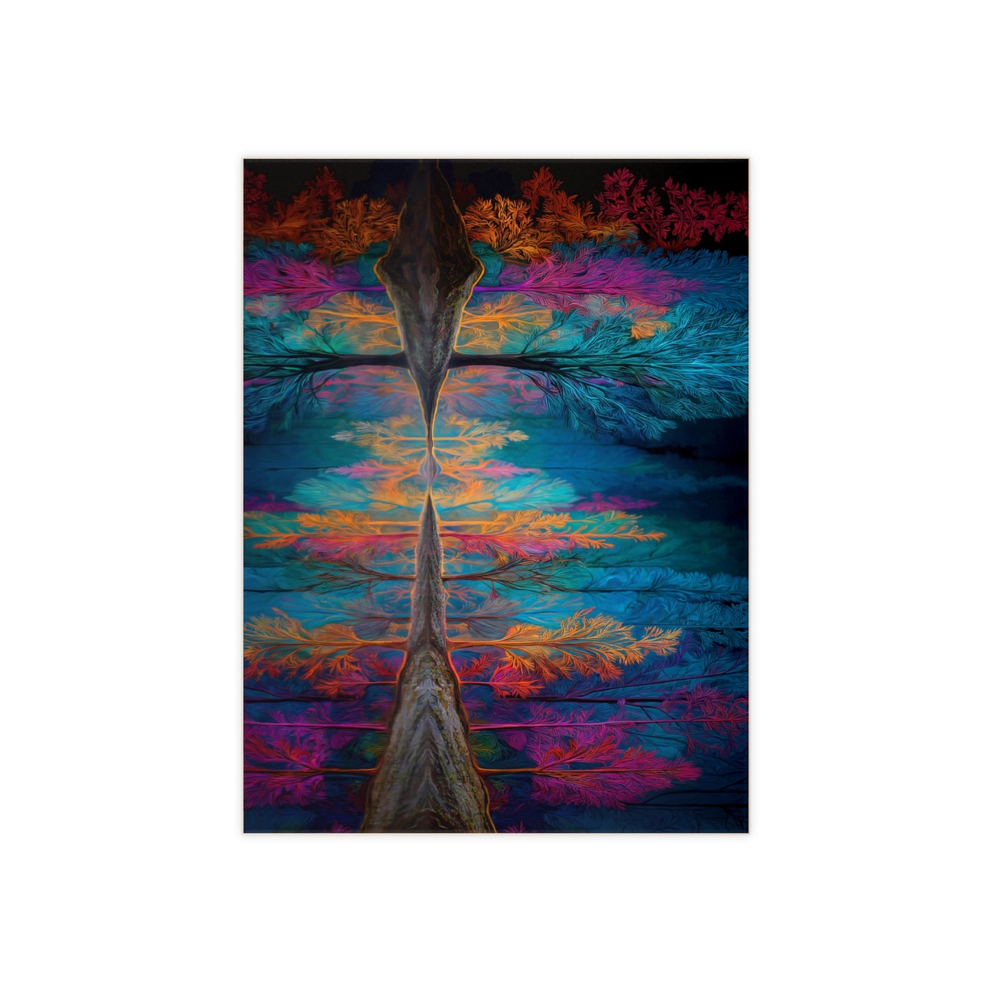 Chromatic Forest Reflection Ceramic Photo Tile – Where Nightglow Meets Water