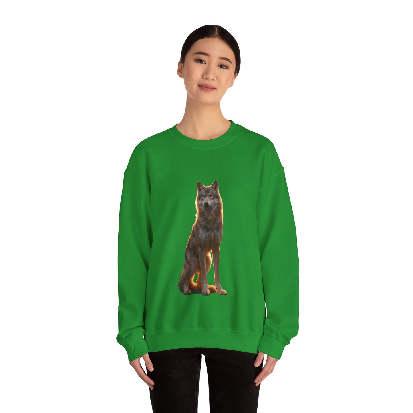 Twilight Sentinel Wolf Crewneck Sweatshirt – Golden Hour Guardian Portrait