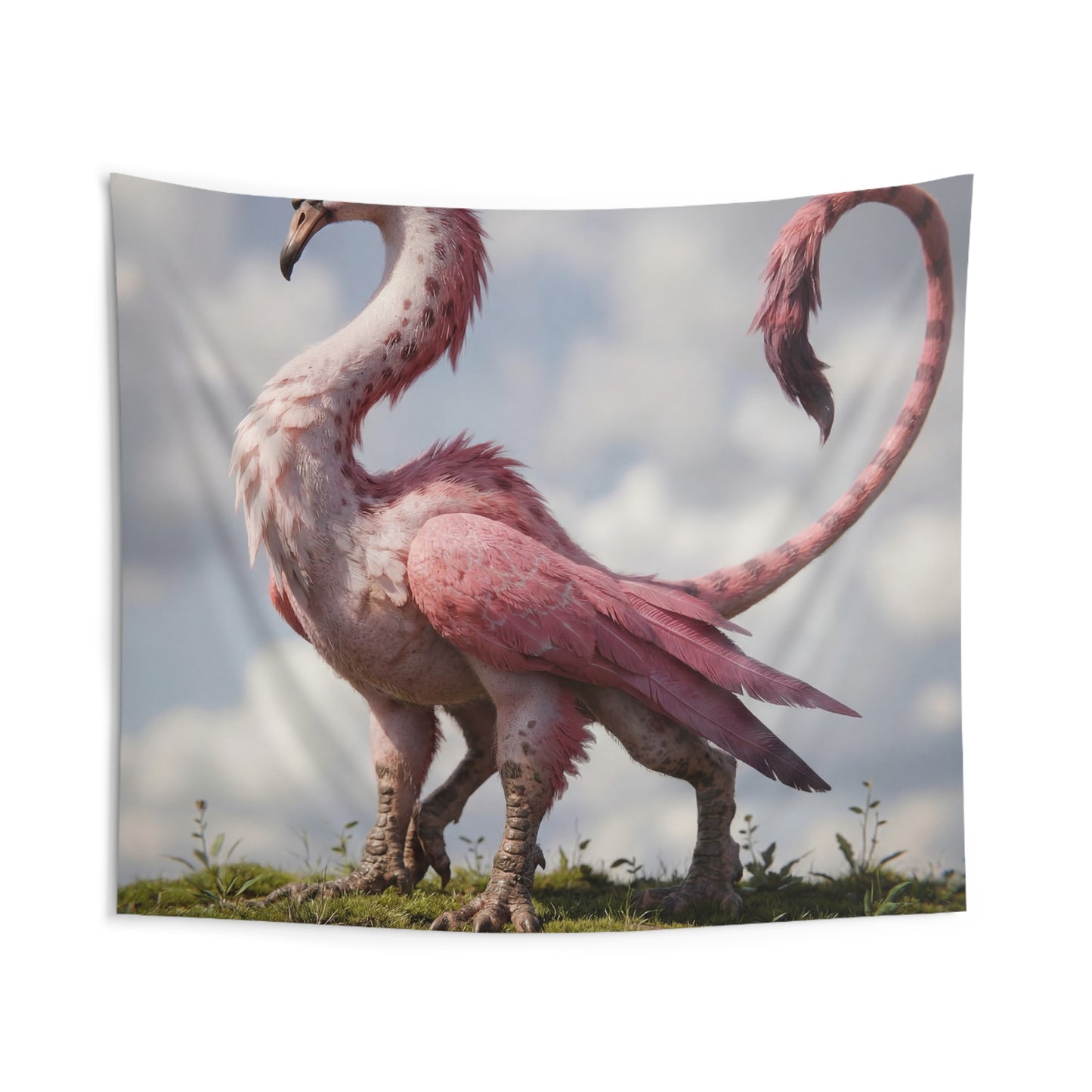 Pink Feathered Sentinel Indoor Wall Tapestries – Dawn’s Soft-Feathered Watcher