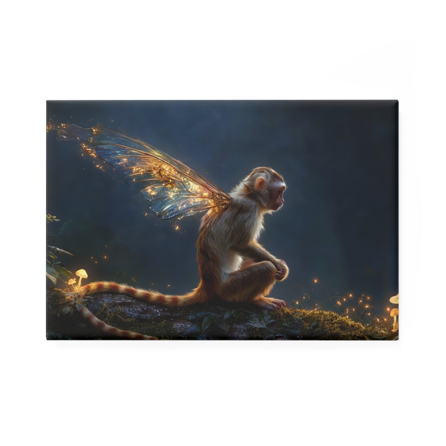 Fairy Monkey Button Magnet, Rectangle (1 & 10 pcs) – Twilight Guardian of the Mossy Grove