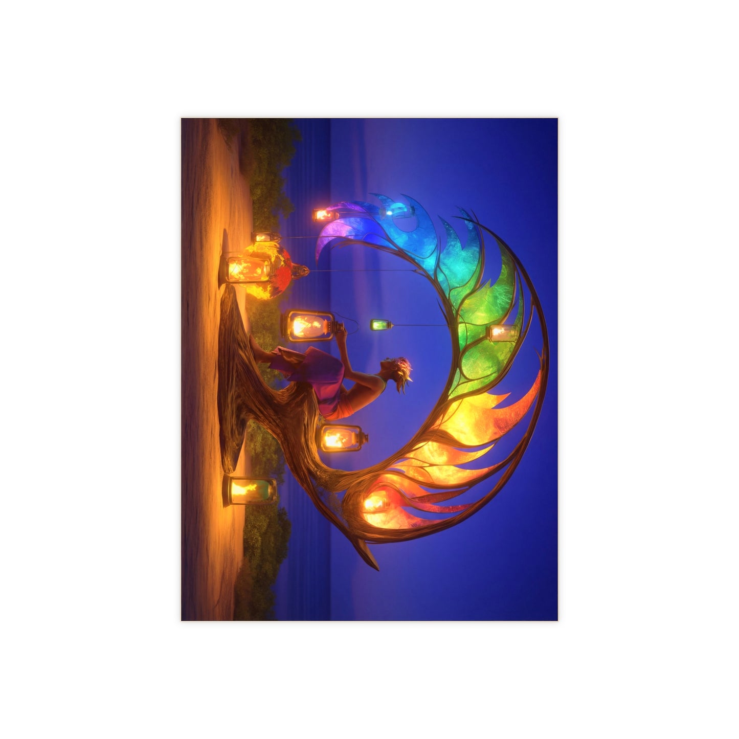 Rainbow Phoenix Lantern Tile – Twilight Sanctuary for the Soul