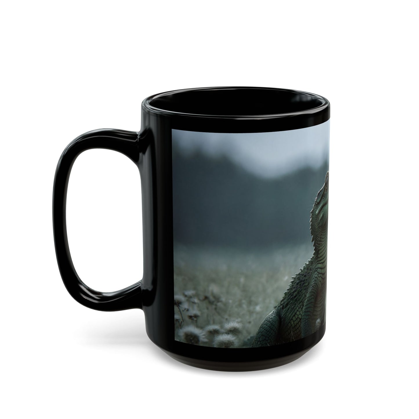 Curious Caiman Black Mug – Azure Butterfly Encounter