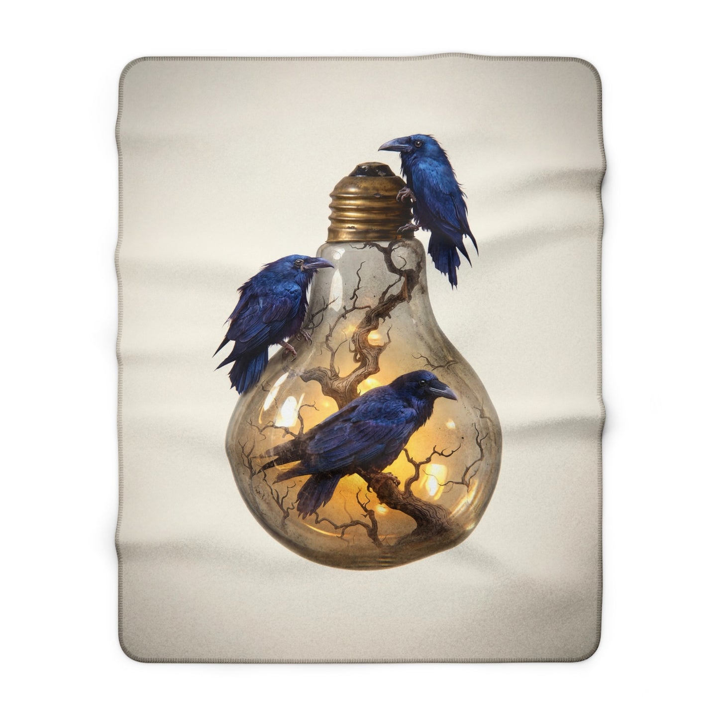 Ravens in the Lightbulb Sherpa Fleece Blanket – Midnight Intelligence Dreamscape