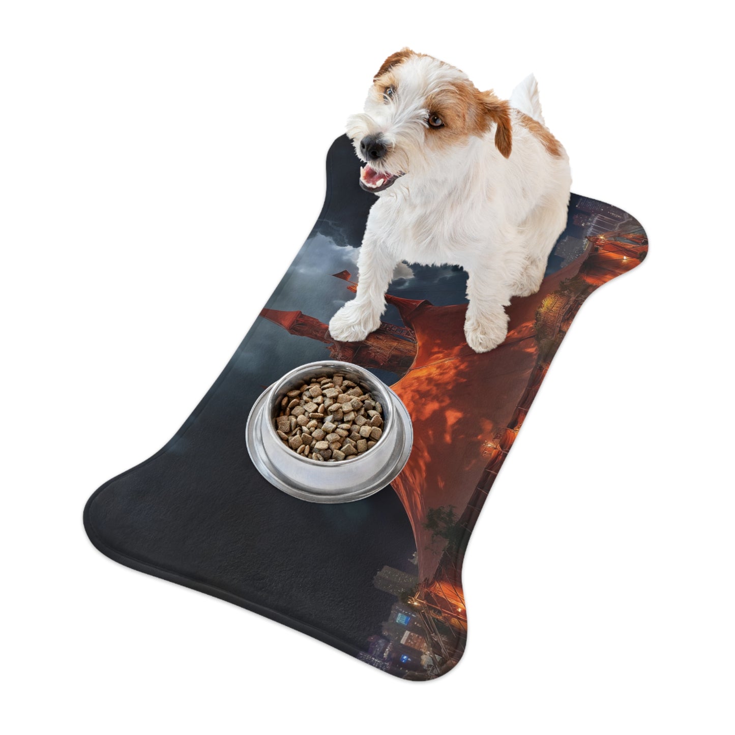 Crimson Circus Tent Pet Feeding Mats – Neon Nightscape Feast Ground
