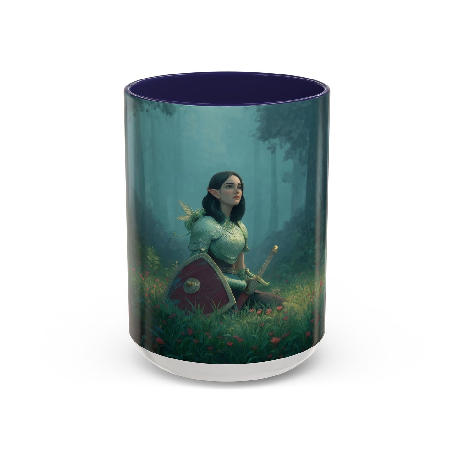 Sentinel in Mist Accent Coffee Mug (11, 15oz) – Guardian of the Whispering Woods