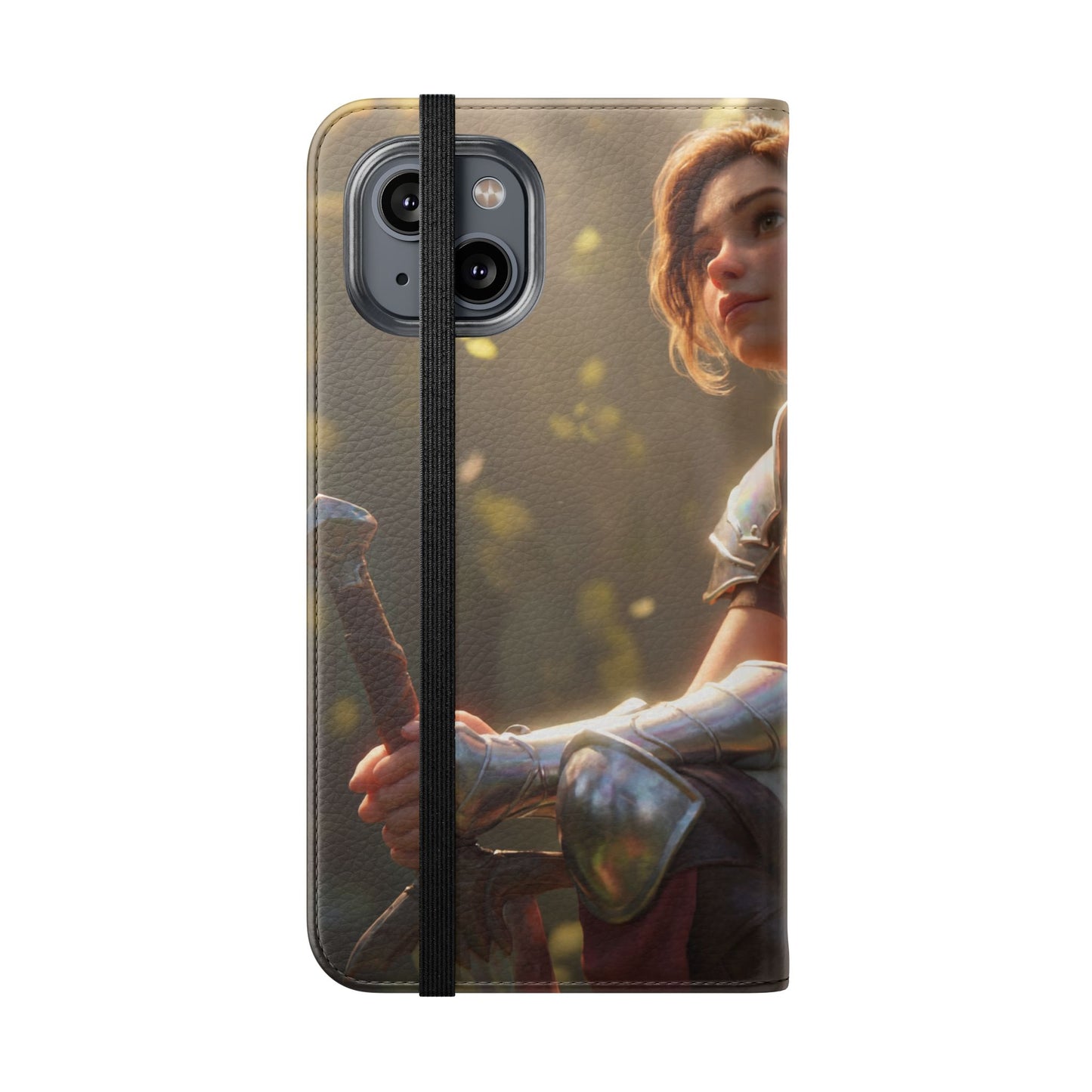 Elven Knight with Dragon Flip Cases – Iridescent Armor & Tiny Guardian Portrait