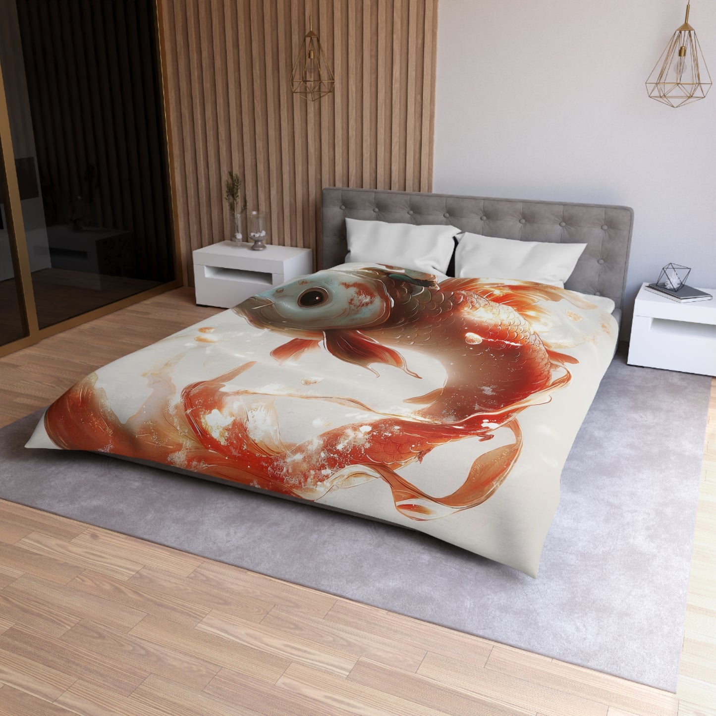 Child on Glowing Koi Microfiber Duvet Cover – Whimsical Dream Journey