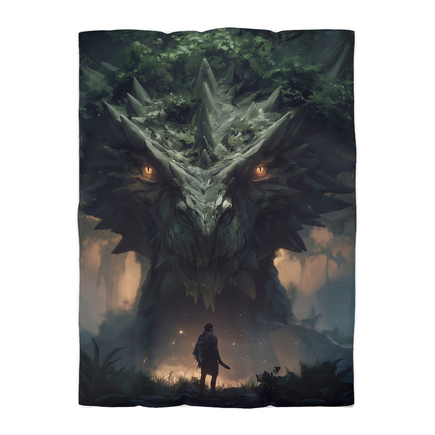 Ancient Dragon Sentinel Microfiber Duvet Cover – Forest Guardian at Dusk