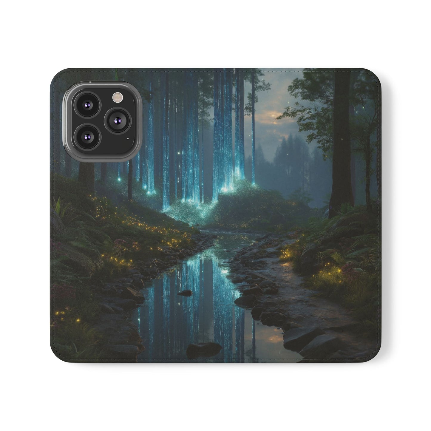 Bioluminescent Forest Flip Cases – Cyan Lightfall Stream Cover