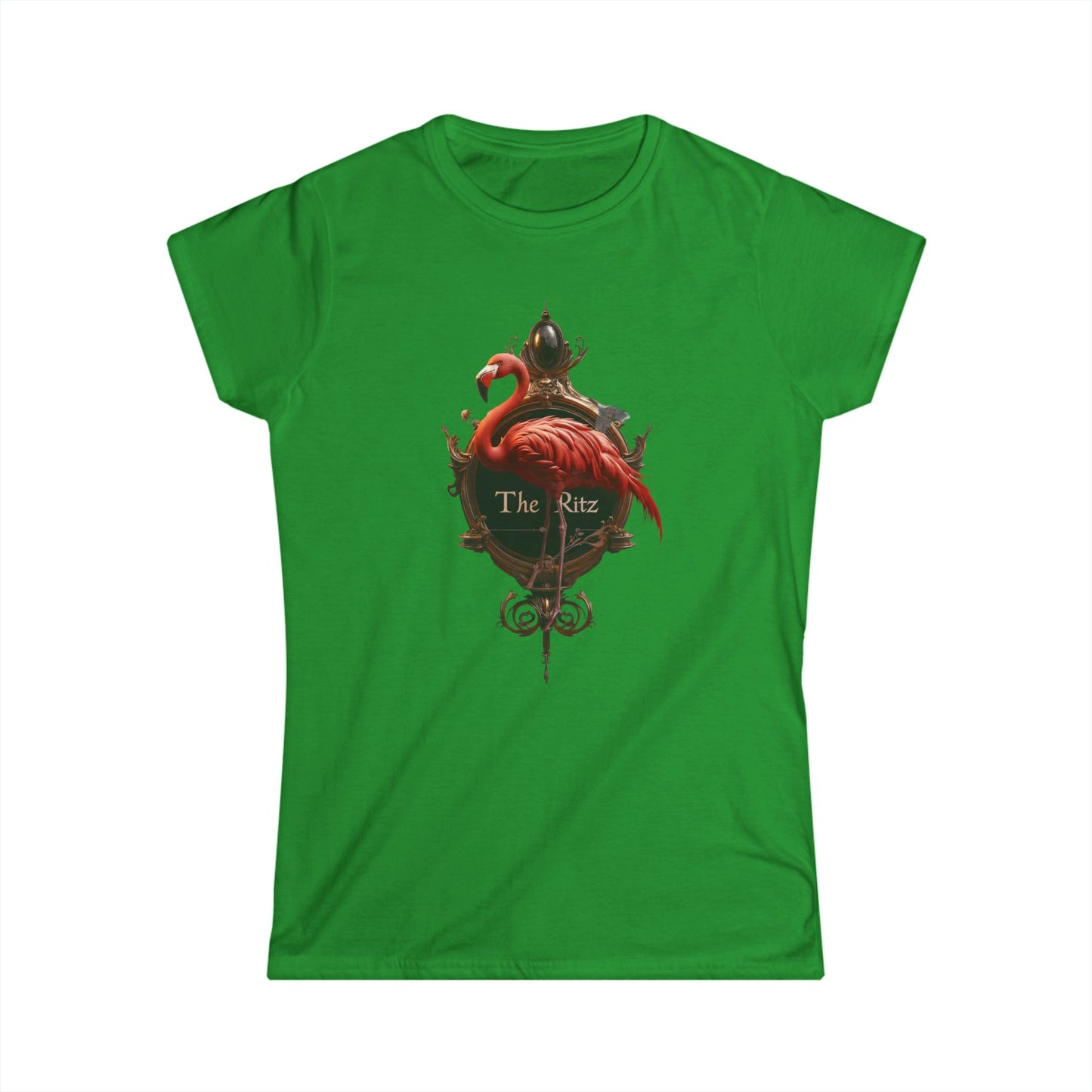 Ritz Flamingo Ornate Sign Tee – Gold Gilded Framed Bird Graphic