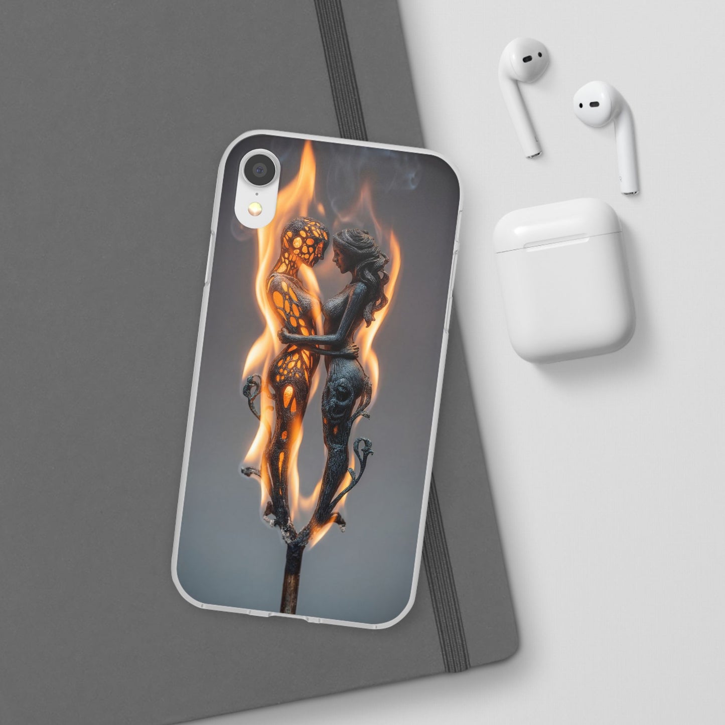 Flame-Embraced Lovers Flexi Cases – Intimate Glow Within the Fire