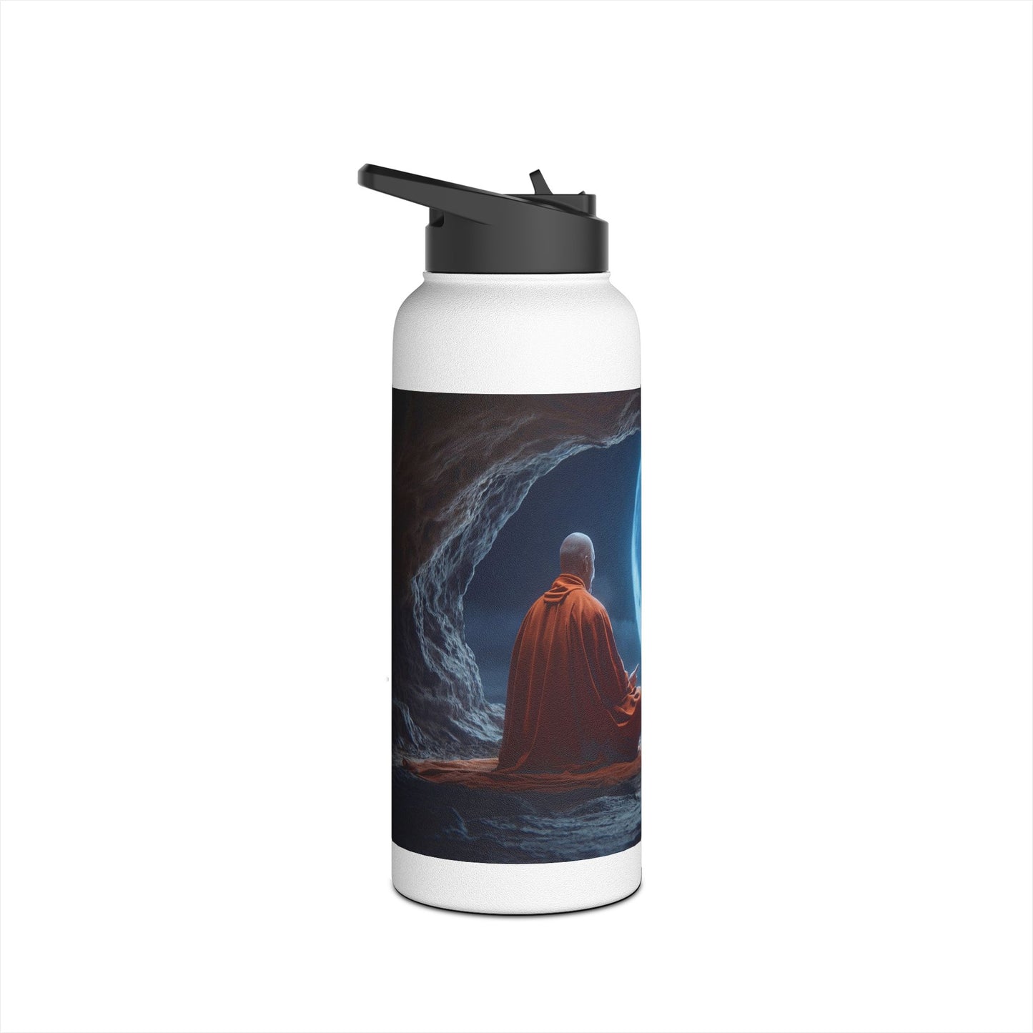 Moonlit Monk Meditation Bottle – Serene Cave Ritual Stainless Steel Water Bottle, Standard Lid