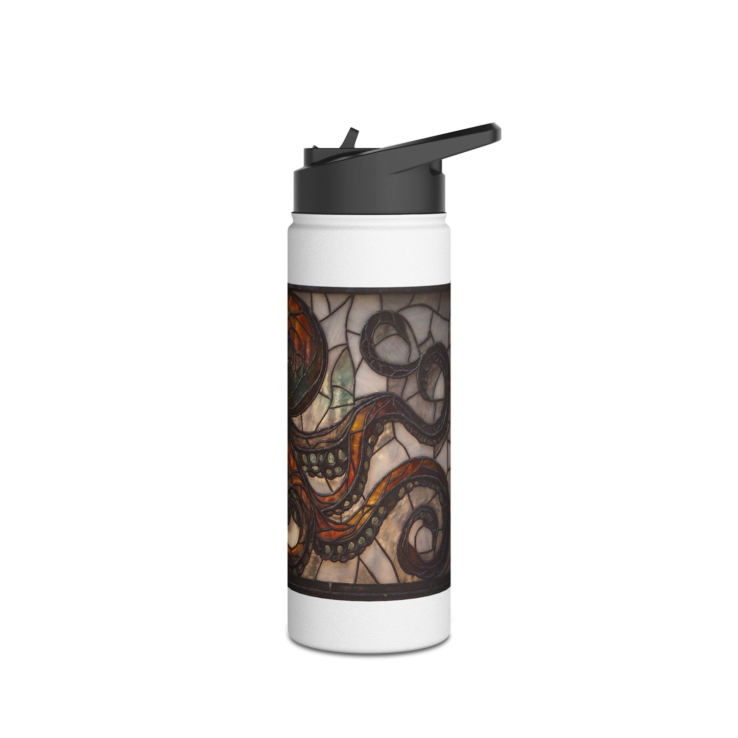 Stained Glass Octopus Water Bottle – Amber Depths and Iron Lace