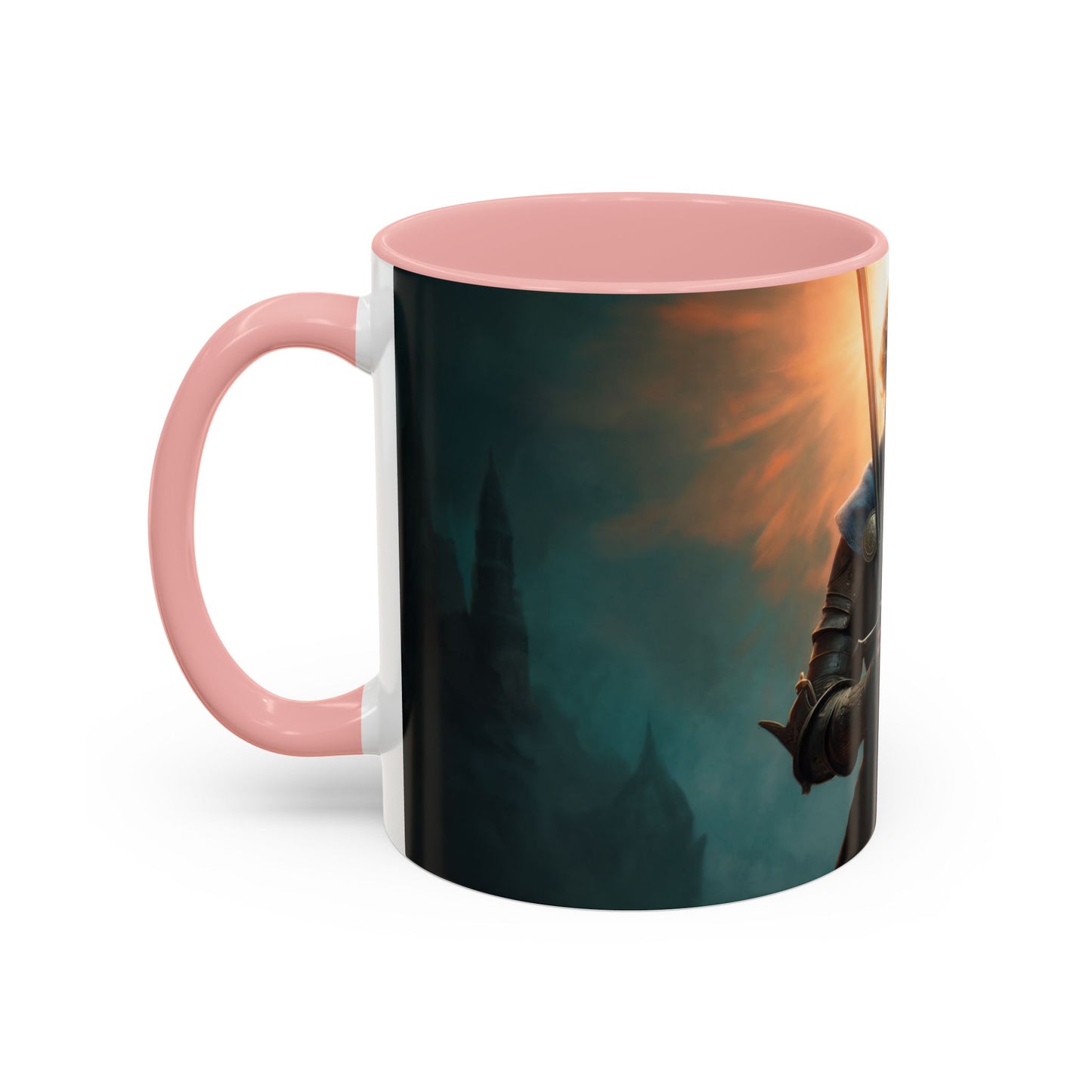 Dawn-Kissed Sentinel Accent Coffee Mug (11, 15oz) – Radiant Resolve in Shadowed Towers