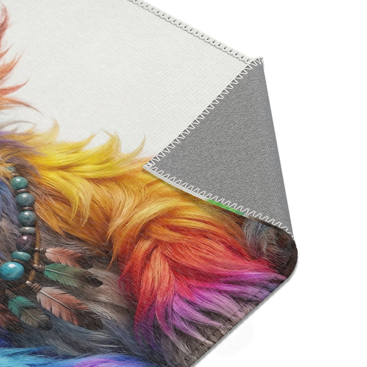 Rainbow Horned Guardian Area Rug – Whimsical Creature Dreamscape