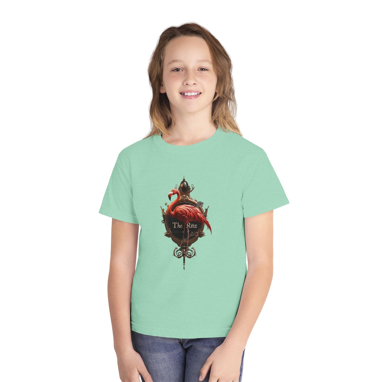 Crimson Flamingo Baroque Frame Youth Midweight Tee – The Ritz Velvet Signage