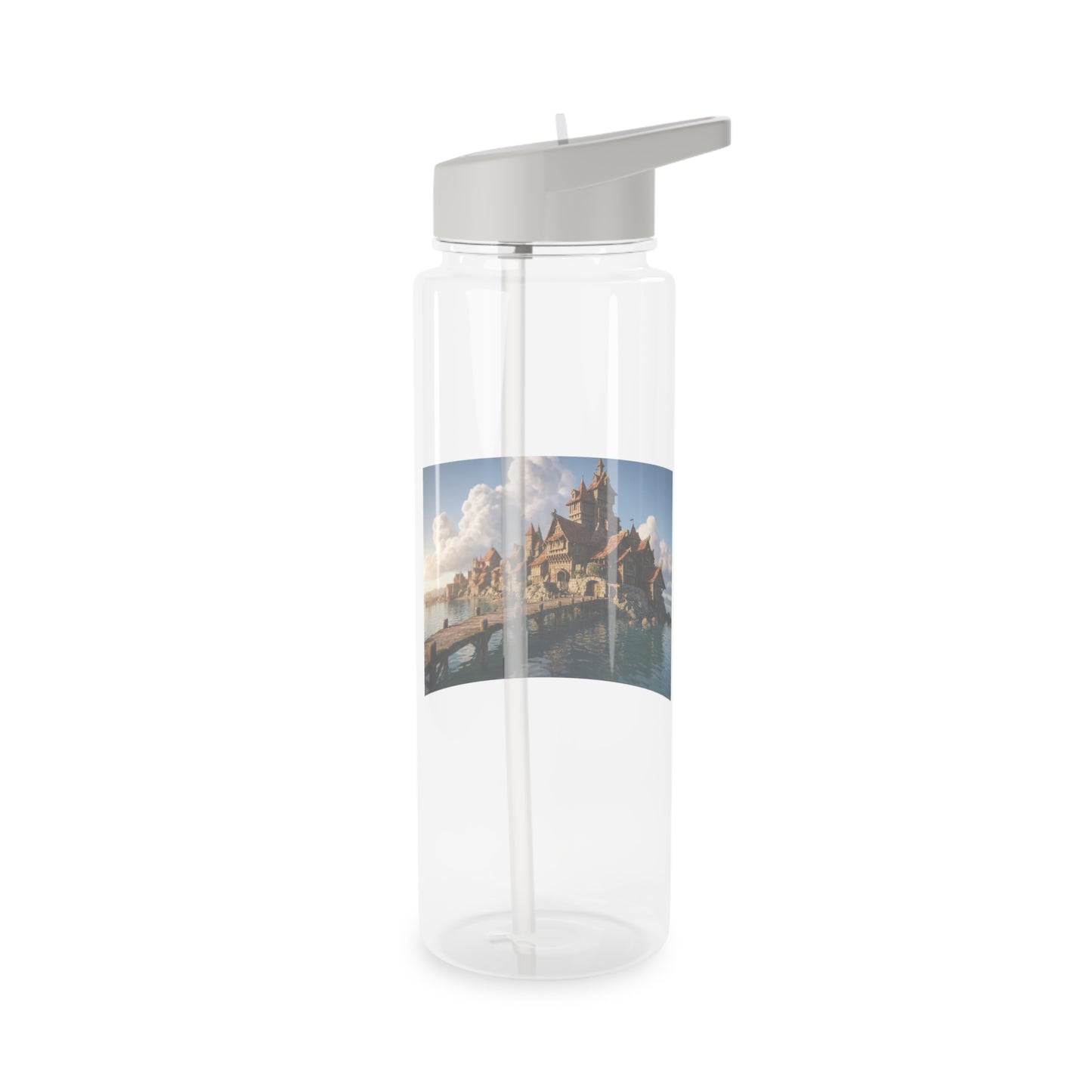 Ancient Waterfront Village Tritan Water Bottle – Cobblestone Coast & Twilight Tide
